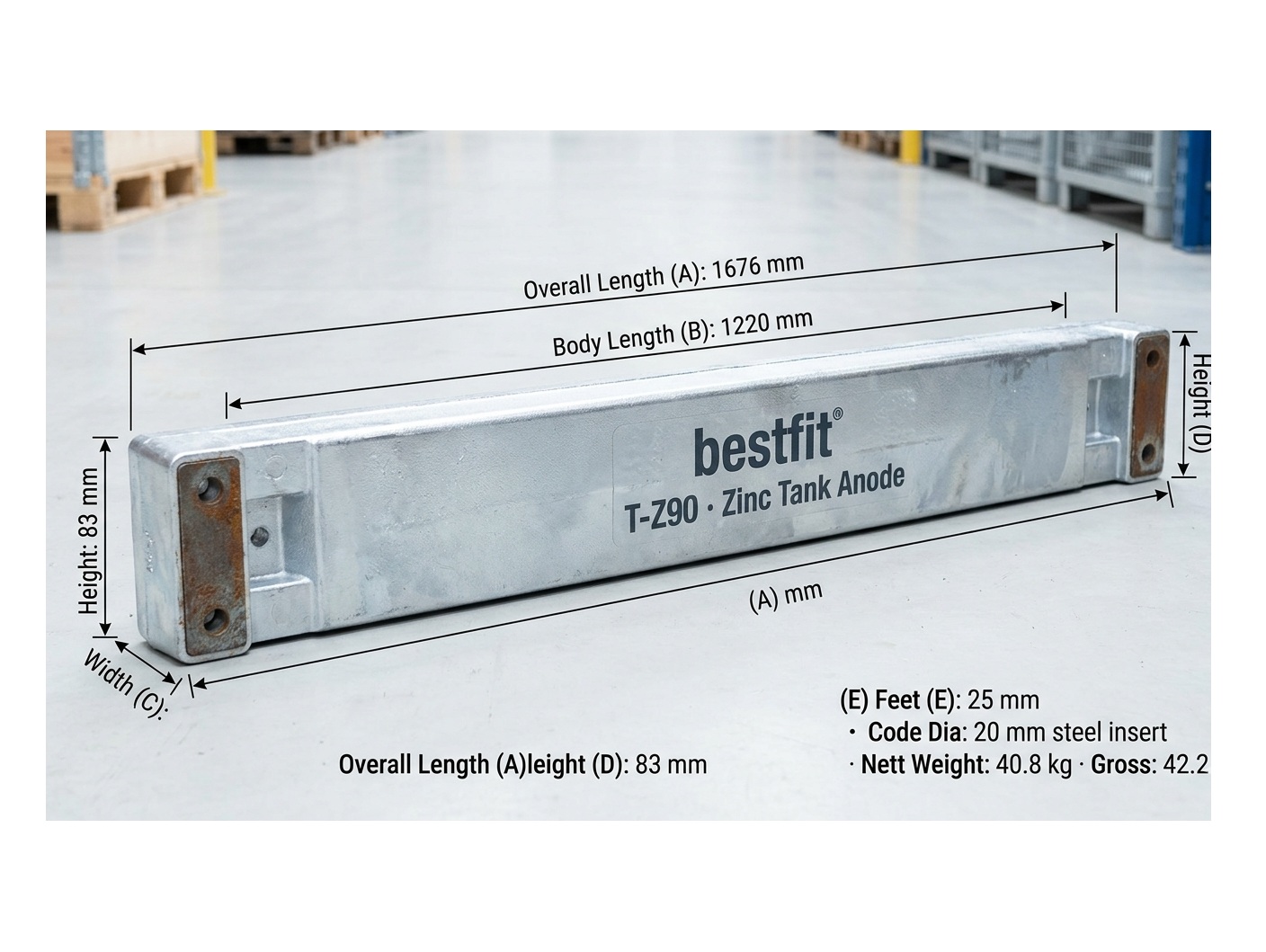 Zinc Tank Anode T-Z90 40.8kg — Singapore Ballast Tank Sacrificial Anode Supplier